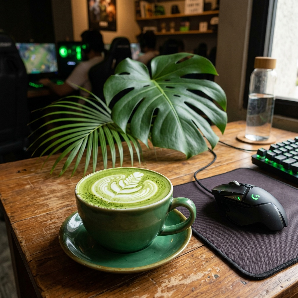 Matcha latte gaming cafe Valencia