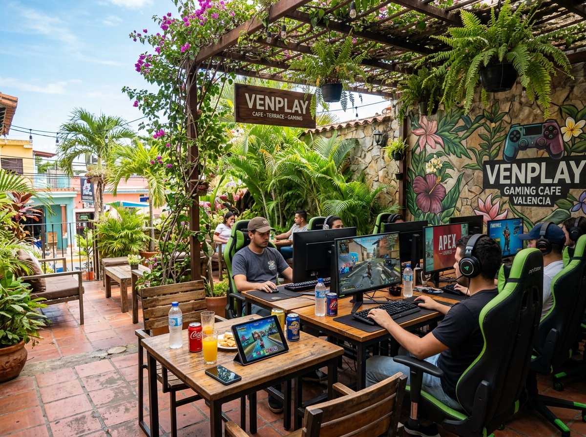 Terraza exterior gaming cafe Valencia Venezuela